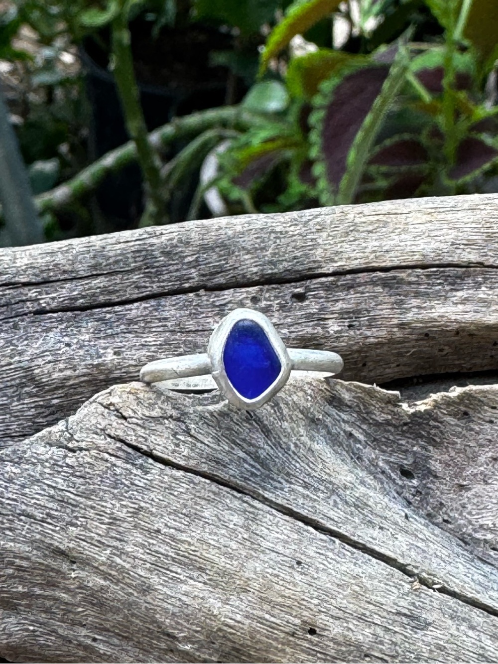 Cobalt blue  sea glass Sea tumbled sea glass sterling & fine silver ring